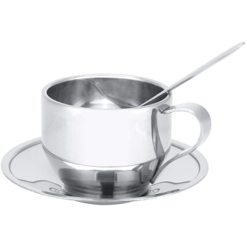 Zestaw kubek do kawy espresso z łyżką i spodkiem ze stali nierdzewnej 120ml [13250000466]
